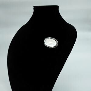 Vintage Sterling Silver‎ 925 Brooch Mother of Pearl Oval Victorian Ethereal